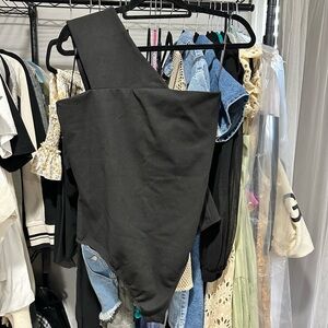 Superdown Black Asymmetrical Bodysuit